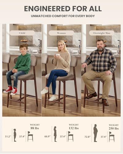 Bar Stools Set of 2, 25.6″ Counter Height Bar Stools with Wood Legs