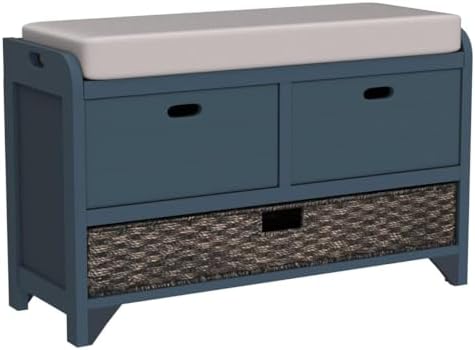 Merax Classic Wood Shoe Storage Bench with 2 Drawers, Large Rattan Basket and...