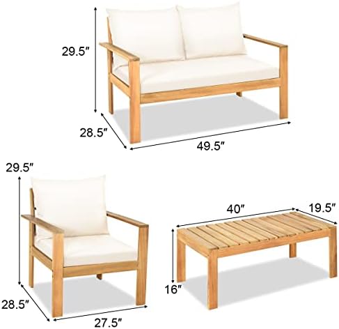 HAPPYGRILL 4 Piece Patio Furniture Set Outdoor Conversation Set Wood Sofa Tab...