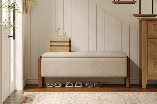 Modern Storage Benches with Walnut Wood Legs, 47'' Ottoman Bench with...