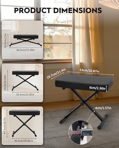 STRICH Piano Bench Folding Stool, Adjustable X-Style Piano Chair with 2.3 inc...