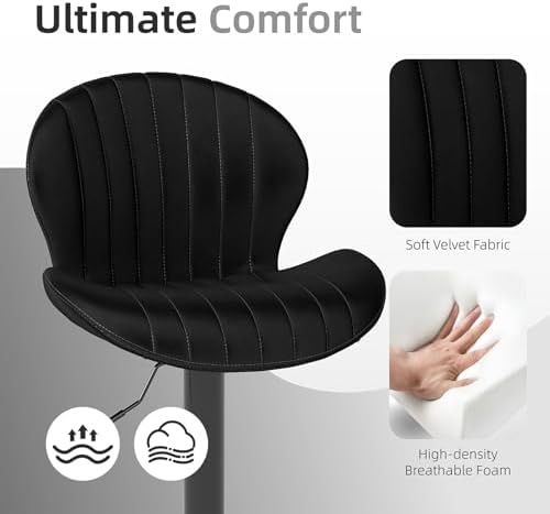 Youhauchair Velvet Fabric Counter Height Bar Stools Set of 3, Black
