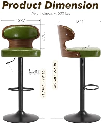 Bar Stools Set of 2, 360° Swivel Barstools with Solid Wood Back and Footrest,...