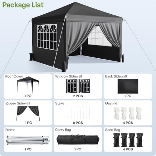 10x10 Pop Up Canopy Tent with Sidewalls, Portable Shelter,Black