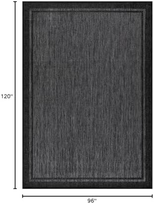 CAMILSON Indoor Outdoor Rug, 8x10 Bordered Dark Gray Black Modern Area Rugs f...
