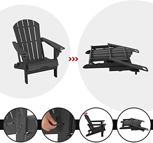 Sundale Outdoor Folding Plastic Adirondack Chair with Footrest 2 Cup Holder o...