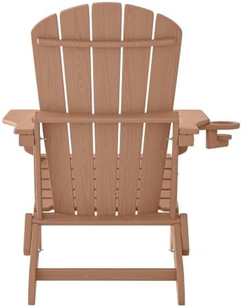 Plawdlik Folding Adirondack Chair Set of 6 with Cup Holder，Wooden Textured ，H...