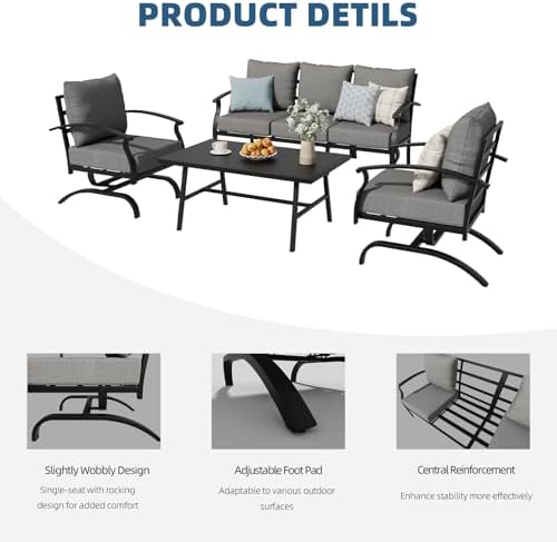 ALAULM 4 Piece Patio Furniture Set,Outdoor Metal Patio Furniture with Coffee ...