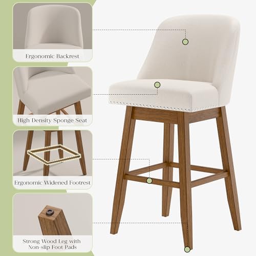 MU Counter Height Swivel Barstools, 30" Seat Height Upholstered Bar Stoo...