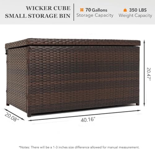 Sundale 70 Gallon Oudoor Deck Box, Large Rattan Storage Box with Handle