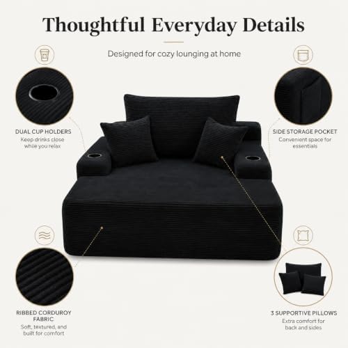 67" Oversized Chaise Lounge Chair Indoor, Corduroy Cloud Couch with 3 Pi...