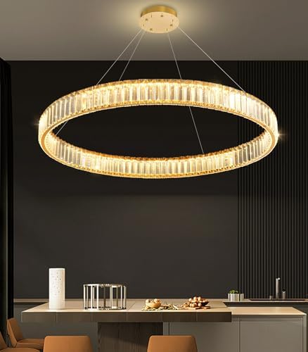 32'' Modern Ring Chandelier Crystal Chandeliers for Dining Room Round...