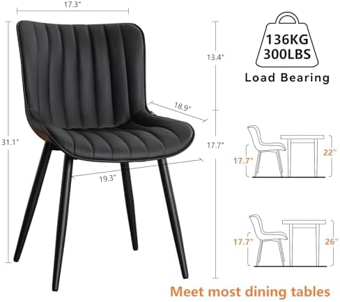 YOUNUOKE Dining Chairs Set of 2 Mid-Century Modern Kitchen Chair Black