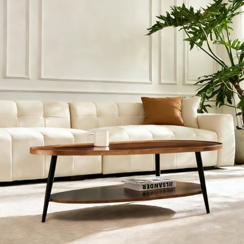 AGV Oval Coffee Table with Storage Shelf, 47" Mid Century Modern Coffee ...