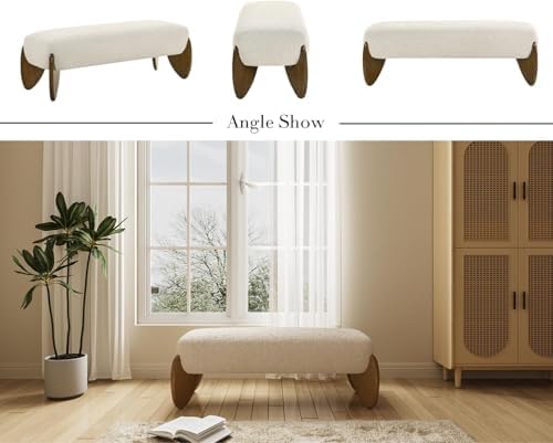 CIMOTA Modern Entryway Bench, Boucle Bedroom End of Bed Bench, Beige