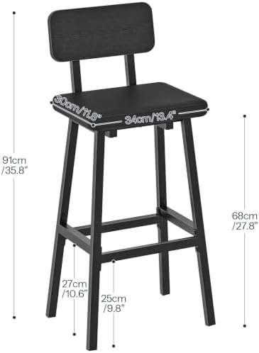 HOOBRO Black Bar Stools, Set of 2 PU Upholstered Tall Bar Stools, Kitchen Bre...