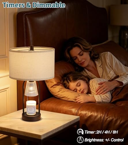 2-in-1 Candle Warmer Lamp with Timer and Dimmer, Black Decorative Table Lamp ...