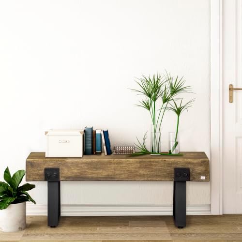 HOMCOM 48" Outdoor Bench with Metal Legs for 2-Person, Natural and Black