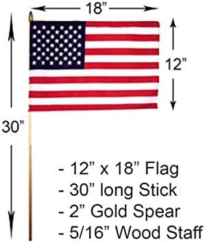 GIFTEXPRESS 12-Pack 12x18" American Stick Flags – Made in USA, Handheld ...