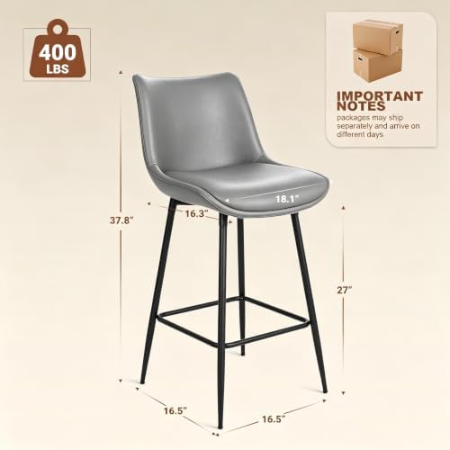 Counter Height Bar Stools Set of 2, FSC Certified Upholstered Faux Leather Ba...