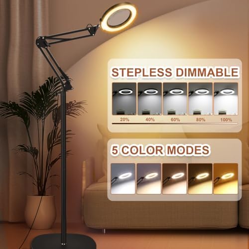 LANCOSC 15X Magnifying Glass with Light and Stand, Real Glass Lens, 5 Color M...