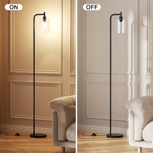 Ziisee Industrial Floor Lamp with Glass Shade - Black, LED Bulbs, Foot Pedal ...