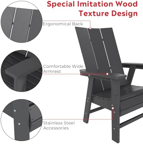 Costaelm Fire Pit Chairs, Outdoor Chair HDPE Adirondack Chair, Modern Patio P...