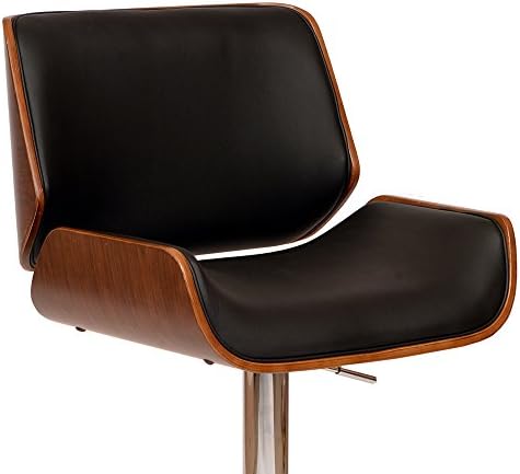 Armen Living London Modern Adjustable Height Swivel Black Faux Leather and Wa...