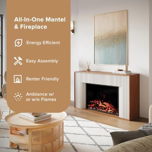 Modern Ember Arrie Smart Electric Fireplace Mantel Package | 33” Firebox Heat...