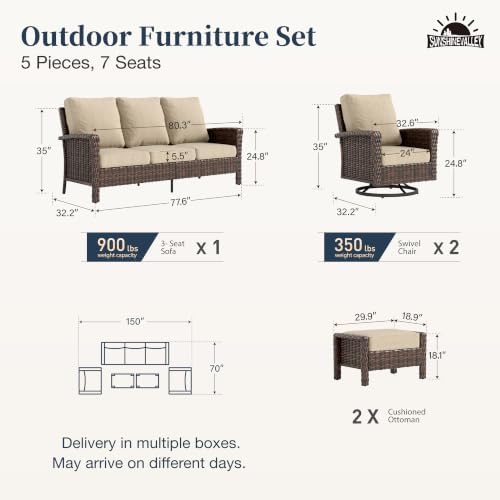 SUNSHINE VALLEY 5pcs Patio Furniture Set, Outdoor High Back Sofa, Beige