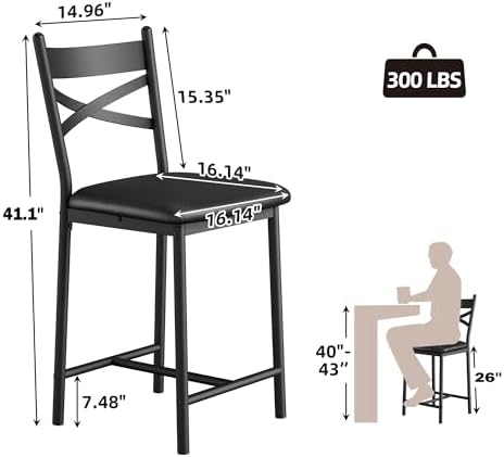 IDEALHOUSE 26" Bar Stools Set of 4, Counter Height Barstools with Back