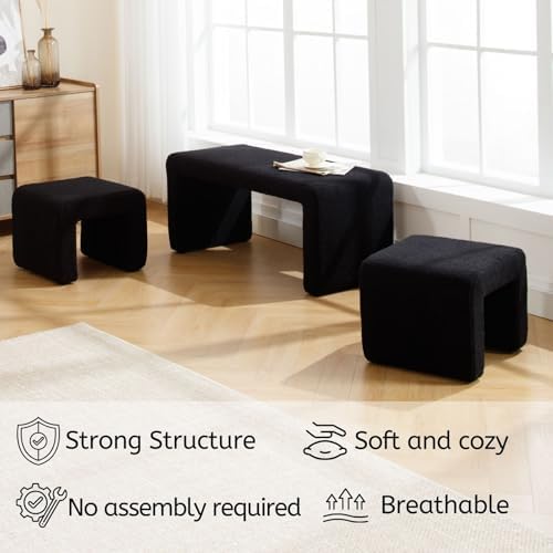 LukeAlon 3-Piece Nesting Ottoman Bench Set, 40.5" Wide Upholstered End o...