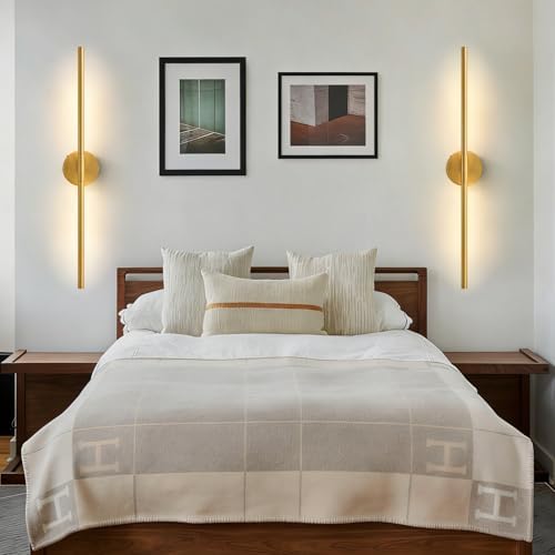 Lightania Hardwired Wall Sconces Set of Two, 28'' Modern Gold LED Wal...