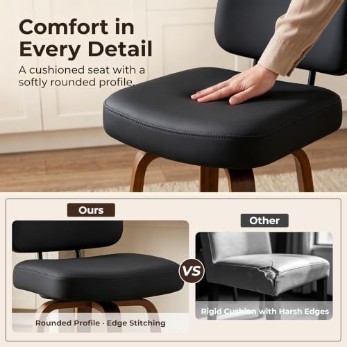 Counter Height Bar Stools Set of 2, 26+inch Swivel Faux Leather Barstool with...