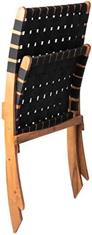 Patio Sense Sava Outdoor Folding Chair | Acacia Wood Construction | Black Wov...