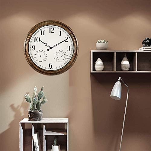 16 Inch Large Outdoor Wall Clock,Waterproof Vintage Non-Ticking Clock with Th...