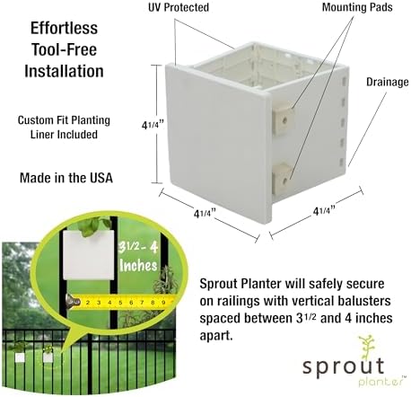 Railing Planter 5-Pack, White (4-inch) | Tool-Free Space-Saving Floating Flow...