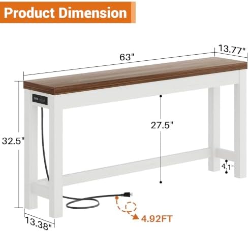 Cyclysio 63" Console Table with 2 AC Outlets & 3 USB Ports, Rustic Oak