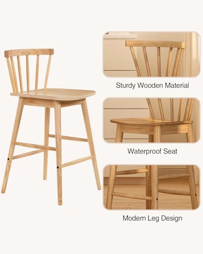 Modern Bar Stools Set of 2, 24" Wooden Counter Height Barstools, Modern ...