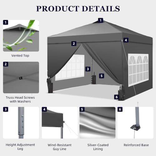 10x10ft Pop-Up Canopy Tent with 4 Side Walls — Easy Setup, Outdoor Portable G...