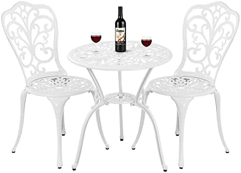 Patio Bistro Sets, Cast Aluminum Bistro Table and Chairs Set of 2 with Umbrel...