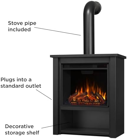 Real Flame Black Hollis Electric Fireplace - Freestanding with Remote Control...