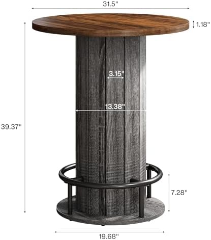 Tribesigns Round Bar Table, 39.4" H Wood Bistro Pub Table with Metal Rin...