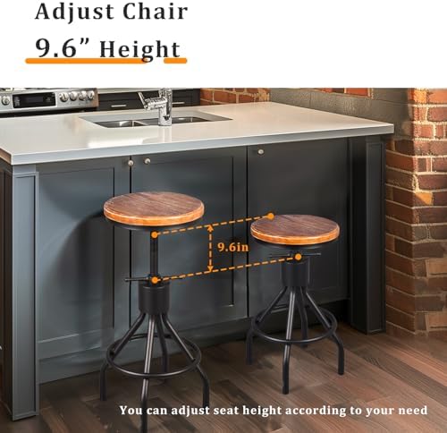 LOKKHAN Set of 2 Industrial Bar Stool-Height Adjustable Swivel Wood and Metal...