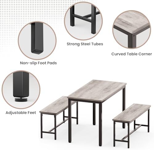 Dining Table Set for 4, 3 Piece Dining Room Table Set for Space-Saving, Moder...