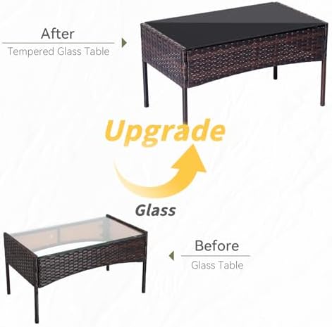 Patio Furniture Set 4 Pieces, Outdoor Rattan Furniture with Tempered Glass Co...