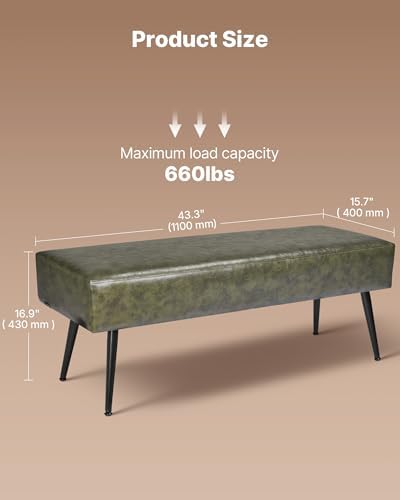 VEVOR Leather Bedroom Bench, PU Leather Bench with Metal Legs and with Stitch...