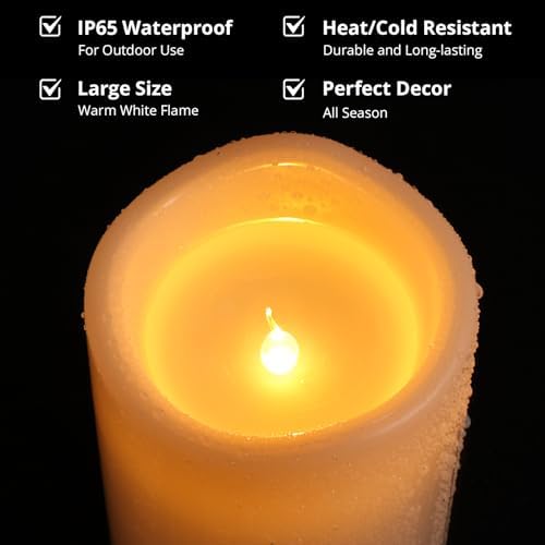 NURADA Large Outdoor Flameless Candles 6" 8" 10" x 5" - W...