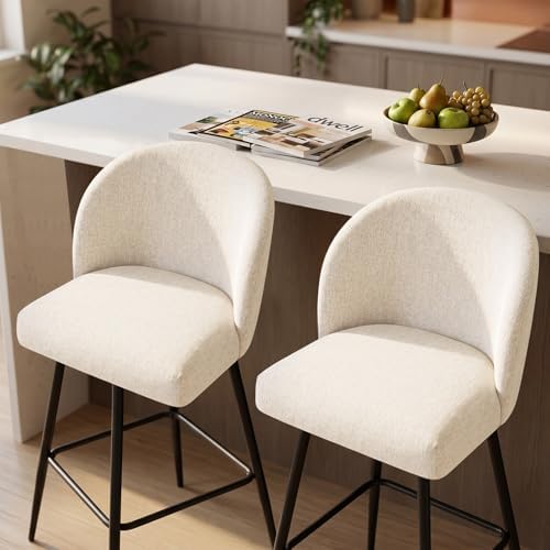 Counter Height Bar Stools Set of 3, 360° Swivel Upholstered Barstools with Ba...