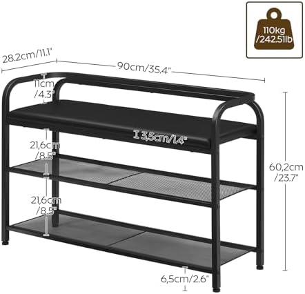 YATINEY Shoe Bench with Backrest, 35.4" Long Entryway Bench, 2-Tier Shoe...